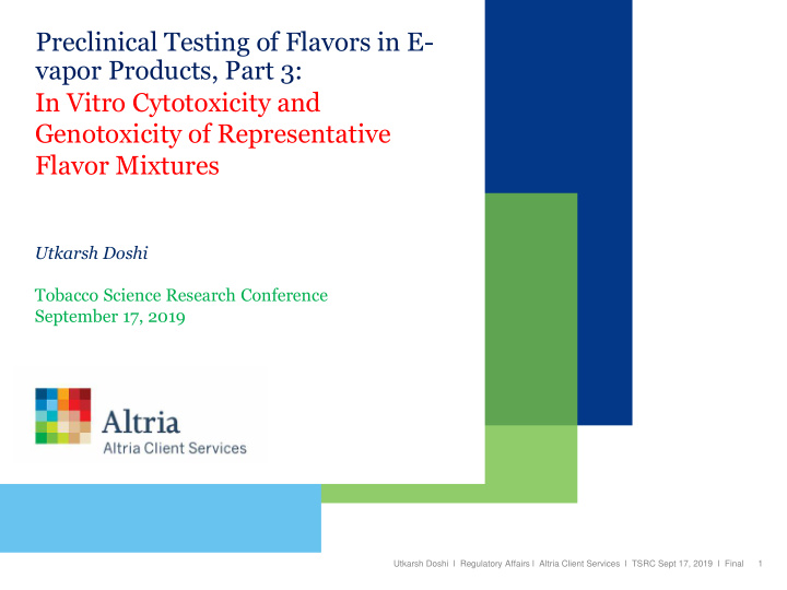 preclinical testing of flavors in e vapor products part 3