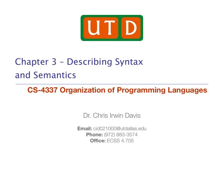 chapter 3 describing syntax and semantics cs 4337
