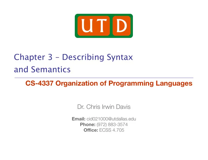 chapter 3 describing syntax and semantics cs 4337