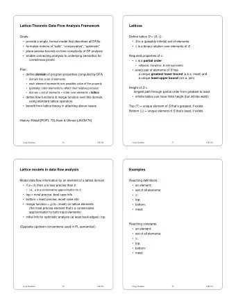 Lattice-Theoretic Data Flow Analysis Framework  Lattices Define lattice D = ( S ,  ):  Goals:
