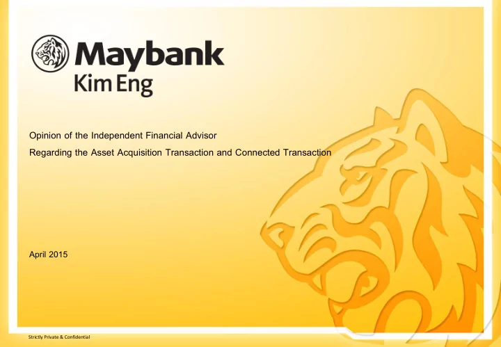 opinion of the independent financial advisor regarding
