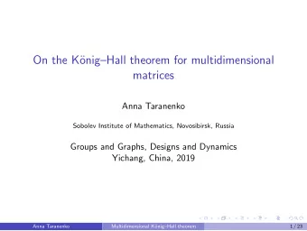 On the K  onigHall theorem for multidimensional  matrices  Anna Taranenko  Sobolev Institute