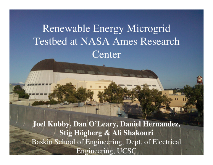renewable energy microgrid testbed at nasa ames research