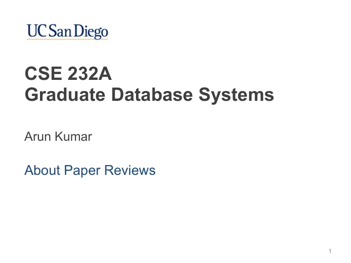 cse 232a graduate database systems
