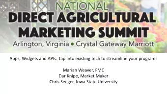 Apps, Widgets and APIs: Tap into existing tech to streamline your programs  Marian Weaver, FMC  Dar