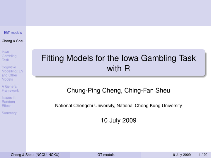 fitting models for the iowa gambling task