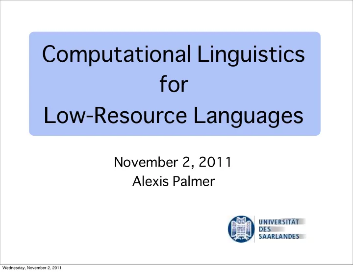 computational linguistics for low resource languages