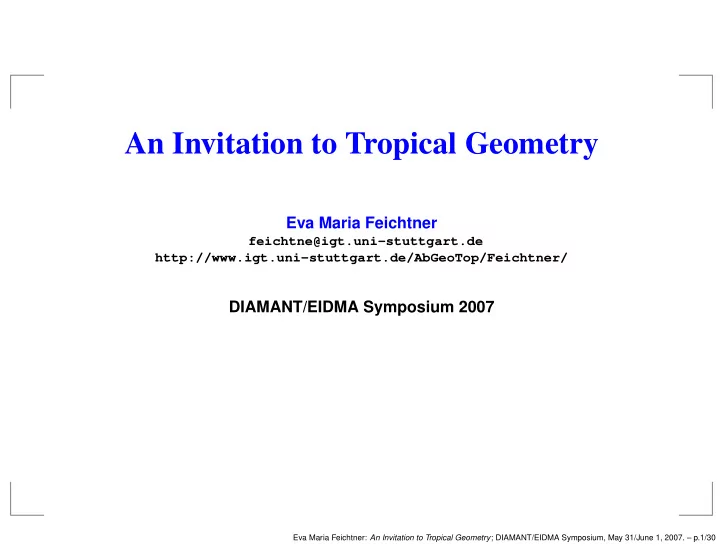 an invitation to tropical geometry