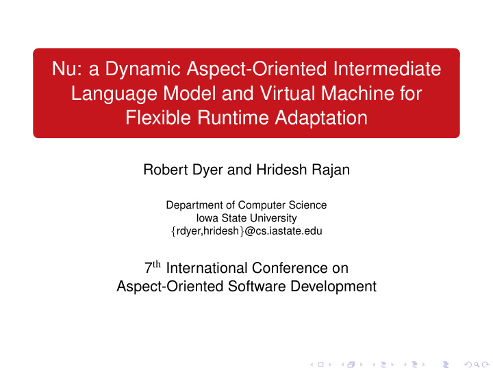 nu a dynamic aspect oriented intermediate language model