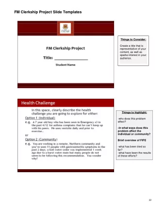 FM Clerkship Project Slide Templates  Things to Consider:  Create a title that is  representative
