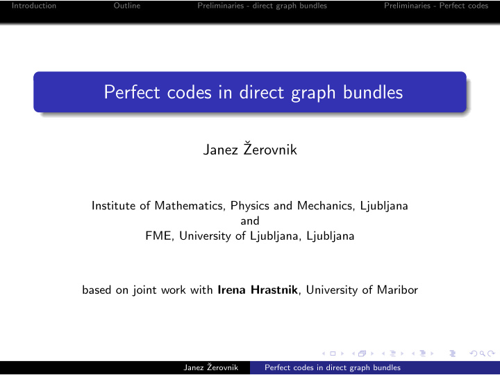 perfect codes in direct graph bundles