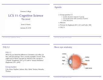 LCS 11: Cognitive Science  1. Leader discusses response to group  2. Group discussion with summary