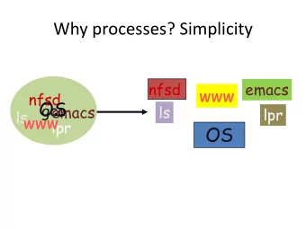 Why processes? Simplicity  nfsd  emacs  www  nfsd  OS  gcc  emacs  ls  lpr  ls  www  lpr  OS