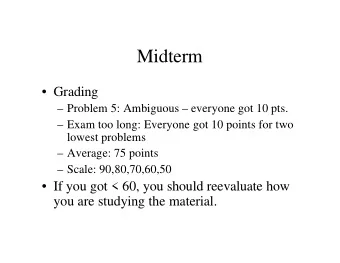 Midterm   Grading   Problem 5: Ambiguous  everyone got 10 pts.   Exam too long: