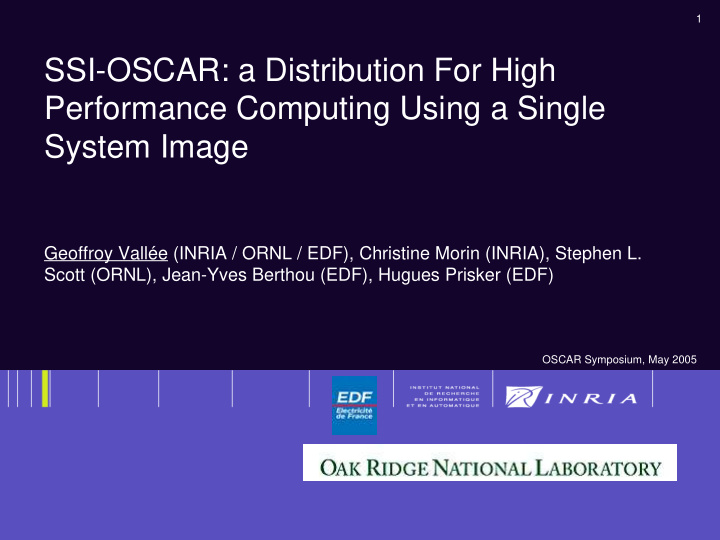 ssi oscar a distribution for high performance computing