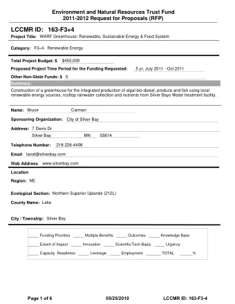 LCCMR ID: 163-F3+4  Project Title:  WARF Greenhouse: Renewable, Sustainable Energy &amp; Food