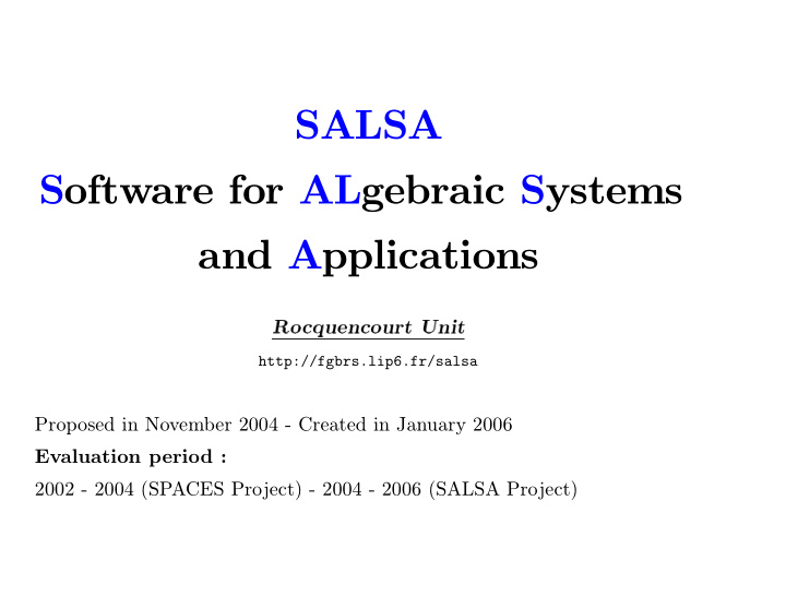 salsa software for algebraic systems