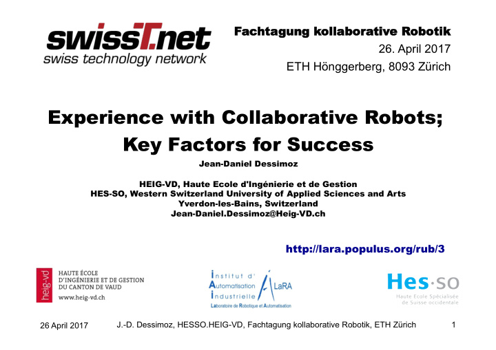 experience with collaborative robots key factors for