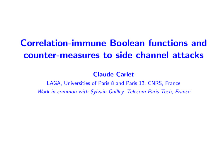 correlation immune boolean functions and counter measures