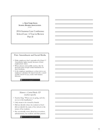 2016 Summer Law Conference  School Law: A Year in Review  Part II  First Amendment and Social Media