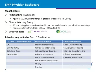 EMR Physician Dashboard  Stakeholders:  Participating Physicians:    Approx. 100 physicians
