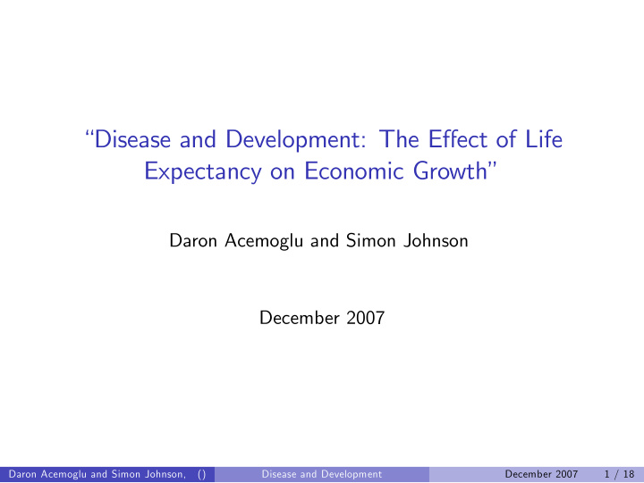 disease and development the e ect of life expectancy on