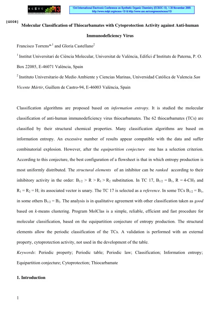molecular classification of thiocarbamates with