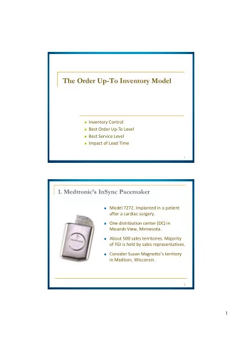 The Order Up-To Inventory Model  Inventory Control  Best Order Up  To Level  Best