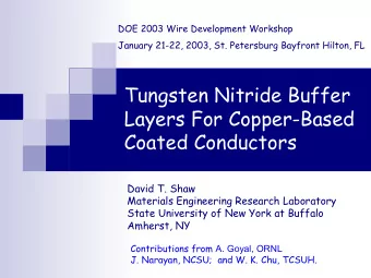Tungsten Nitride Buffer  Layers For Copper-Based  Coated Conductors  David T. Shaw  Materials