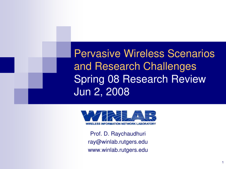 pervasive wireless scenarios and research challenges