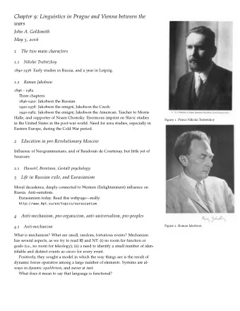 Chapter 9 : Linguistics in Prague and Vienna between the  wars  John A. Goldsmith May 5 , 2016  1