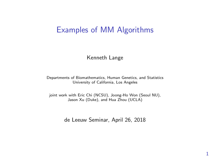 examples of mm algorithms