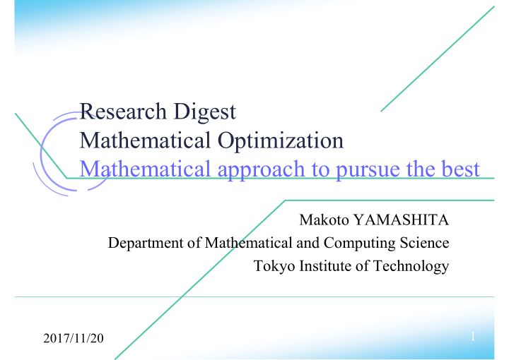 research digest mathematical optimization mathematical