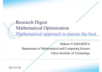 Research Digest  Mathematical Optimization  Mathematical approach to pursue the best  Makoto