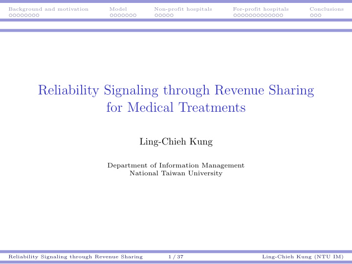 reliability signaling through revenue sharing for medical