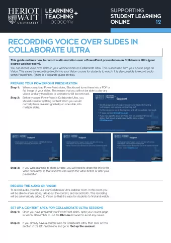 RECORDING VOICE OVER SLIDES IN  COLLABORATE ULTRA  This guide outlines how to record audio