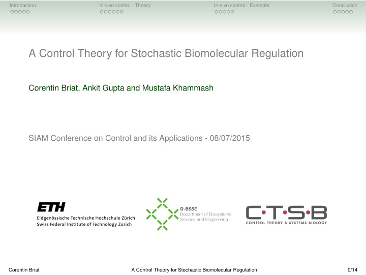 a control theory for stochastic biomolecular regulation