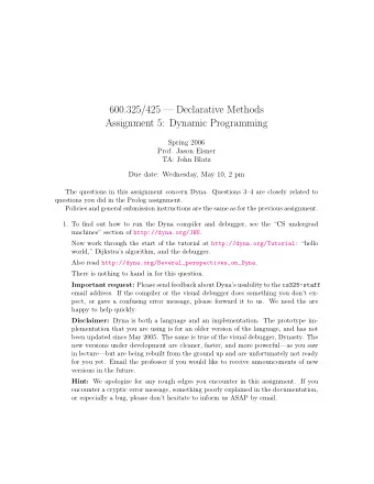 600.325/425  Declarative Methods  Assignment 5: Dynamic Programming  Spring 2006  Prof. Jason