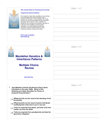 Mendelian Genetics &amp;  Inheritance Patterns  Multiple Choice  Review  www.njctl.org  Slide 3 /