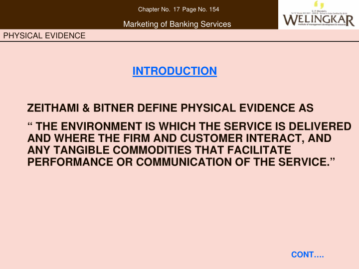 introduction zeithami bitner define physical evidence as