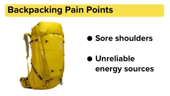 Backpacking Pain Points  Sore shoulders  Unreliable  energy sources  12.2 million