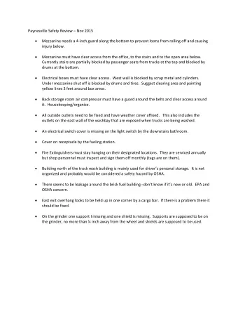 Paynesville Safety Review  Nov 2015   Mezzanine needs a 4-inch guard along the bottom to