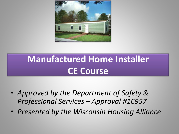 manufactured home installer ce course