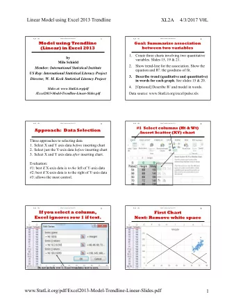 Linear Model using Excel 2013 Trendline  XL2A     4/3/2017 V0L  XL2A     V0L  Model Trendline