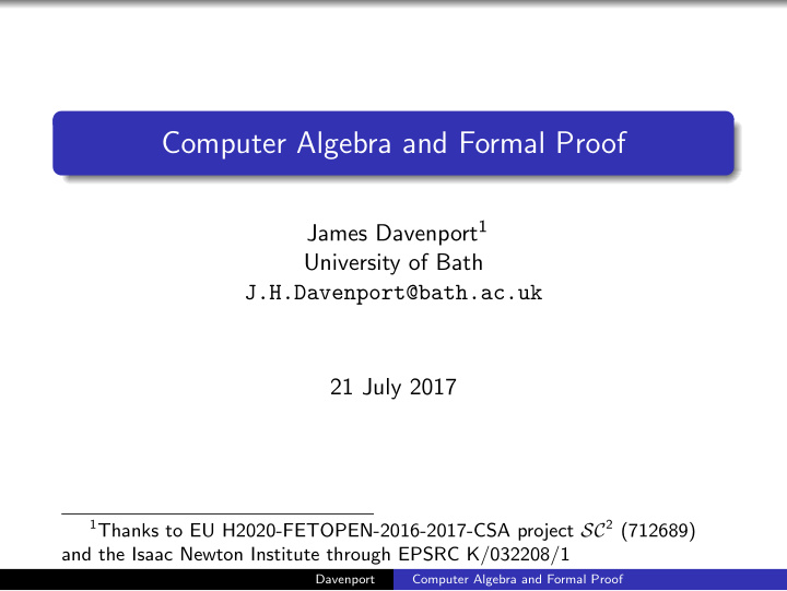 computer algebra and formal proof