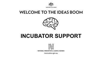 INCUBATOR SUPPORT Background A National Innovation and Science Agenda initiative  (December 2015)