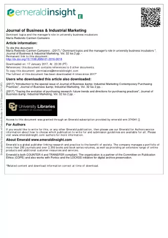 Journal of Business &amp; Industrial Marketing  Dominant logics and the manager's role in