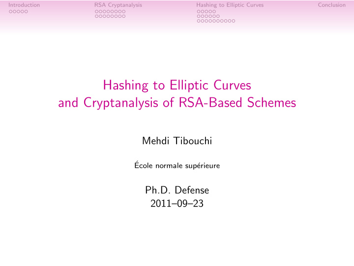 hashing to elliptic curves and cryptanalysis of rsa based