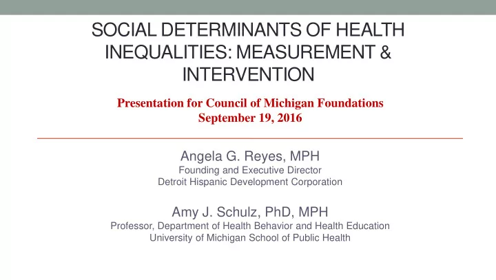 social determinants of health inequalities measurement