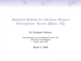 Statistical Methods for Infectious Diseases Post-infection Vaccine Effects, VE P  M. Elizabeth